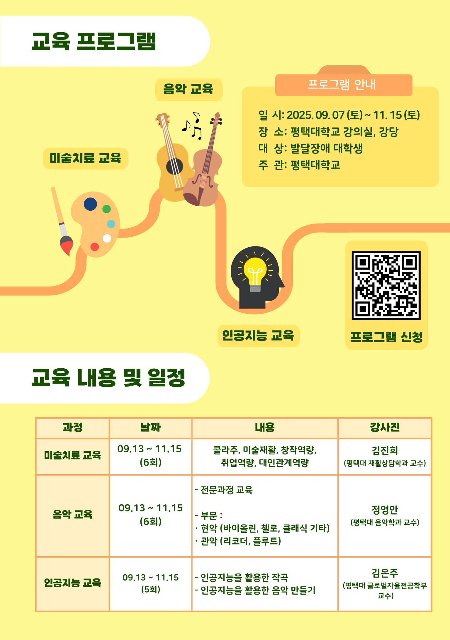발달장애대학생 교육프로그램 일정 및 참여신청 안내

세부내용 공지사항 안내